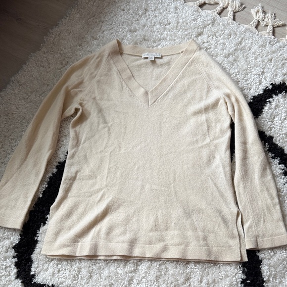 White + Warren Soft Beige V-Neck Sweater - Picture 1 of 3